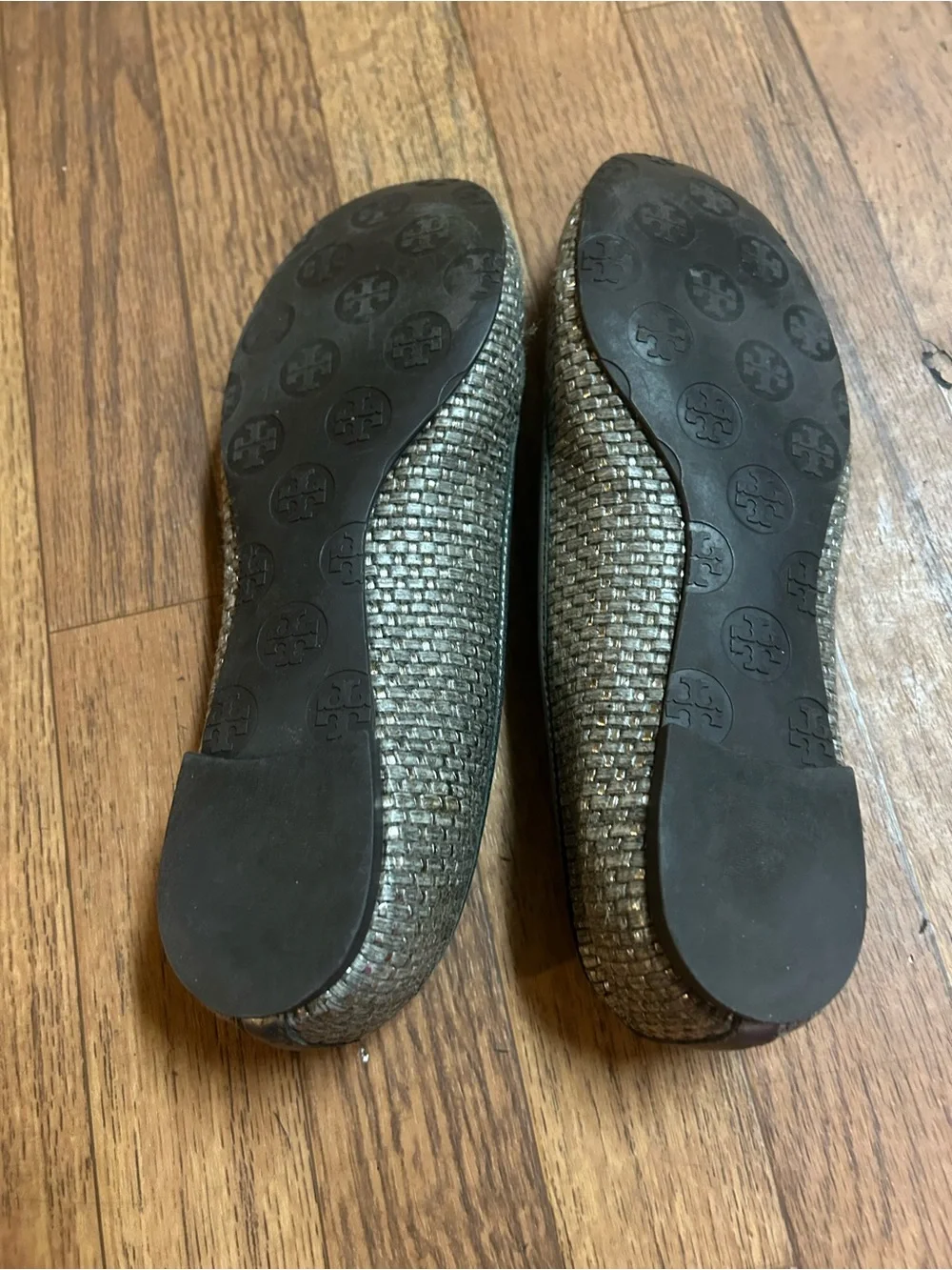 Tory Burch Metallic Bronze Logo Ballet Flats
